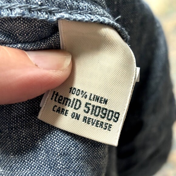 L.L. Bean 100% Linen Cropped Wide Leg Pants Sz 26W Pull On Chambray Blue Beachy - Picture 6 of 7